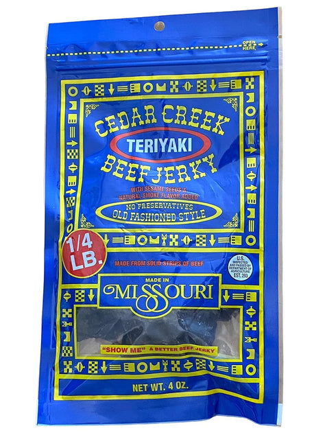 Cedar Creek Air-Dried Thinly Sliced Grass Grain Fed Beef Snack, 4oz Pack, No Artificial Preservatives (Teriyaki)