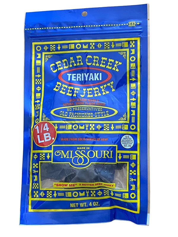 Cedar Creek Air-Dried Thinly Sliced Grass Grain Fed Beef Snack, 4oz Pack, No Artificial Preservatives (Teriyaki)