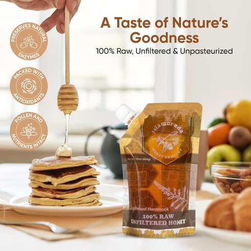 16oz Hammock Raw Honey Organic Unfiltered, Pouch - Unpasteurized Hardwood Natural Raw Honey by Islamorada Company