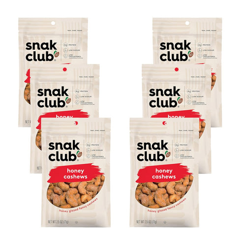 Snak Club Honey Cashews, Honey Glazed Nuts, Kosher Snack, 2.5 oz Bags,