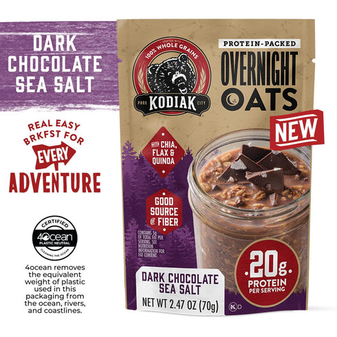 20g (Pack 9 Kodiak Cakes Dark Chocolate Sea Salt - Overnight Oats with Protein, High Fiber Breakfast of Pouches)
