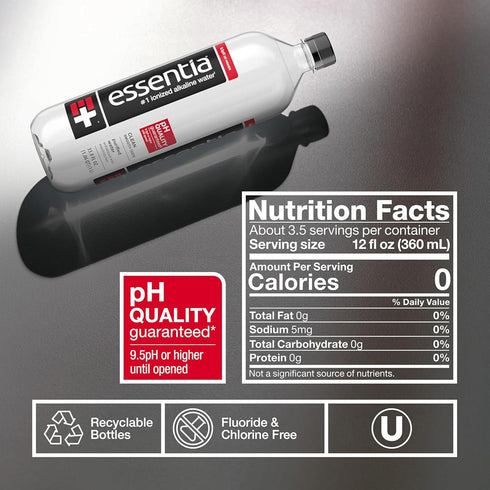 99.9% 9.5 42.3 Oz (Pack 12) Essentia Water LLC , Pure, Infused with Electrolytes for a Smooth Taste, pH or Higher;