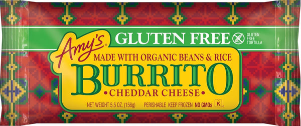 Amy's Frozen Meals, Cheddar Cheese Burrito with Beans and Rice, Gluten Free,