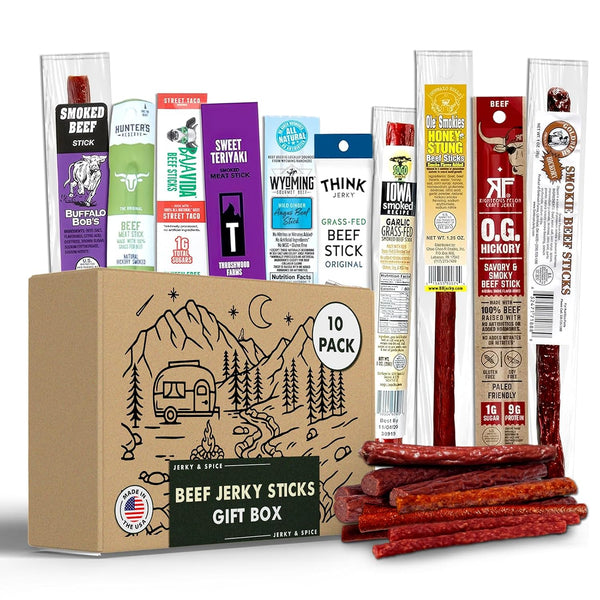 Jerky-n-Spice Ultimate Beef Sticks Gift Box (10-Pack) | Beef Jerky Gift Baskets