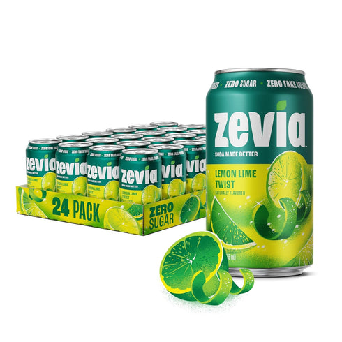 Zevia Zero Calorie Soda, Lemon Lime Twist, 12 Fl Oz Cans (Pack