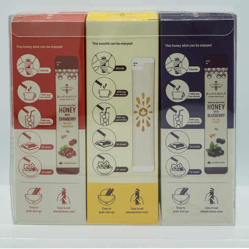 Set 300g BeeFamily - Variety Honey Stick - Blueberry, Cranberry, Lemon
