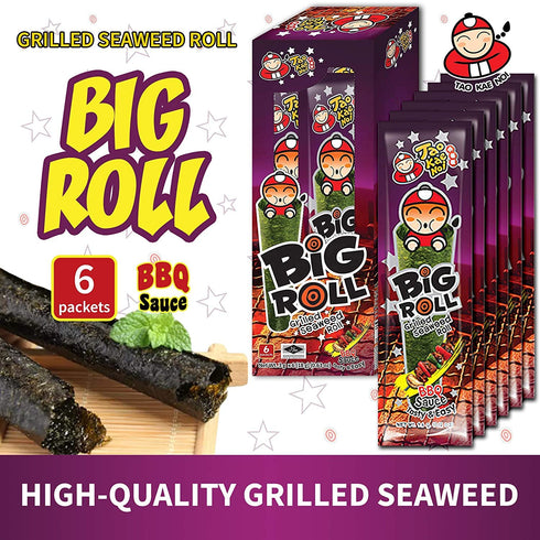 Big Roll Grilled Seaweed Snacks by Tao Kae Noi - BBQ Flavor Nori Sheet Rolls, Healthy Snacks, 6 Pack