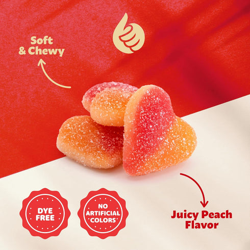 Gummy 1-Pound Gummies Peach Hearts Candy | Bag | Sweet and Sour Dye Free Candy Hearts | Soft Peach for Gifting