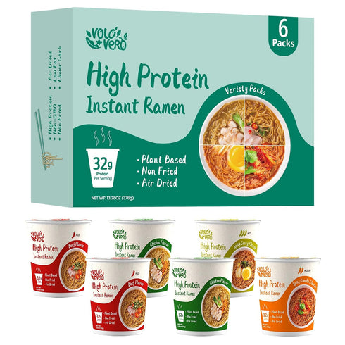 (32g) Pack, 16 Packs, VOLO VERO Drinkable Konjac Jelly and High Protein Ramen Soup Cup Variety Plant-Based, Vegan, Low