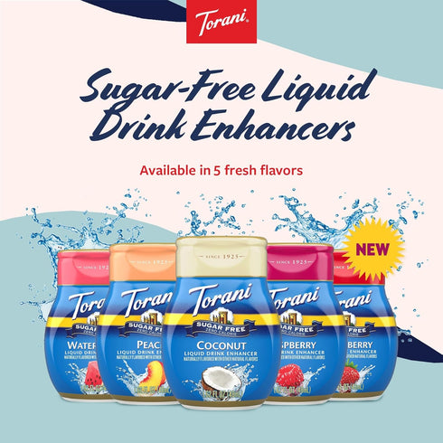 2-Pack, 1.62 Oz Torani Sugar Free Peach Liquid Drink Enhancer, Water Flavoring Ea