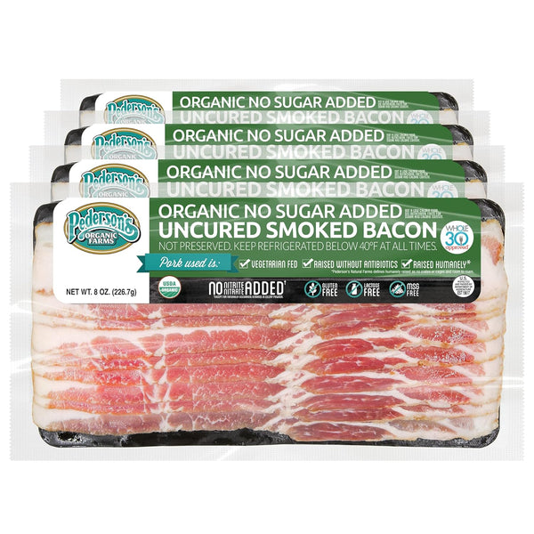 Pedersons Farms, Organic Pork Bacon, Whole30 (4 Pack, Use/Freeze) 8oz No Sugar