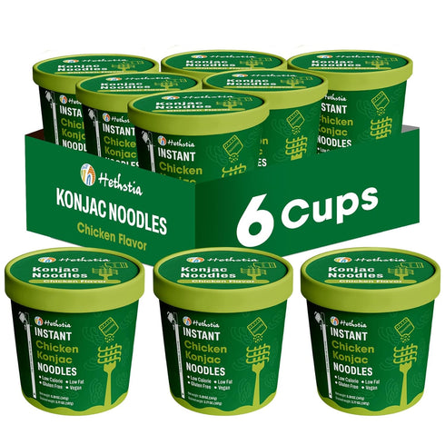 Hethstia Konjac Noodle Chicken Soup, 6-Pack Instant Shirataki Noodle Soup Cups -