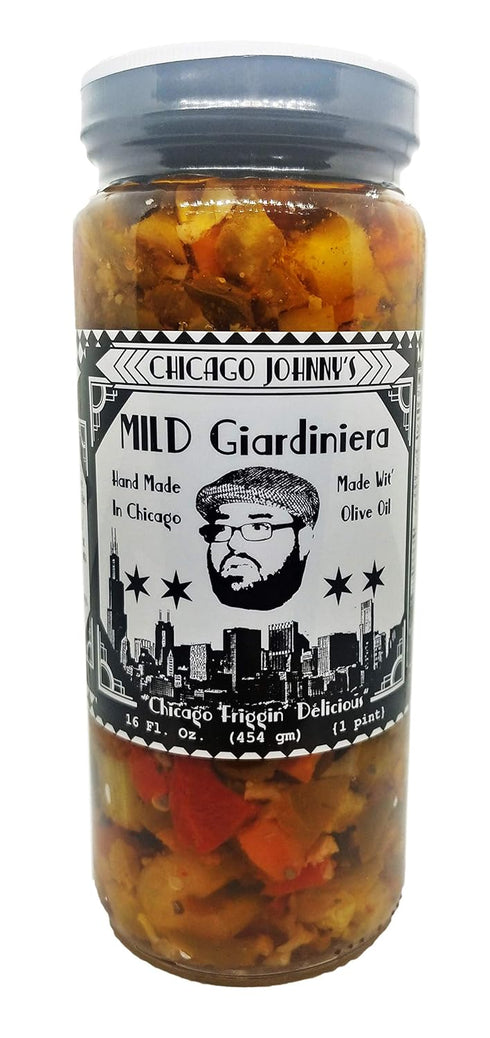 Chicago Johnny's 2 Pack 16 oz (32 oz Gourmet Hand Made Olive Oil Mild Giardiniera jars fl total)