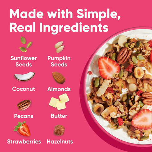 8 oz. 3 Count NuTrail Nut Granola Cereal, Vanilla Strawberry, No Sugar Added, Keto, Low Carb, Gluten Free, Grain Free