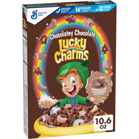 Lucky Charms Chocolatey Cereal with Marshmallows, Kids Breakfast Cereal Made with Whole Grain, 10.6 oz