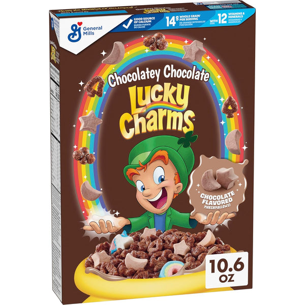 Lucky Charms Chocolatey Cereal with Marshmallows, Kids Breakfast Cereal Made with Whole Grain, 10.6 oz