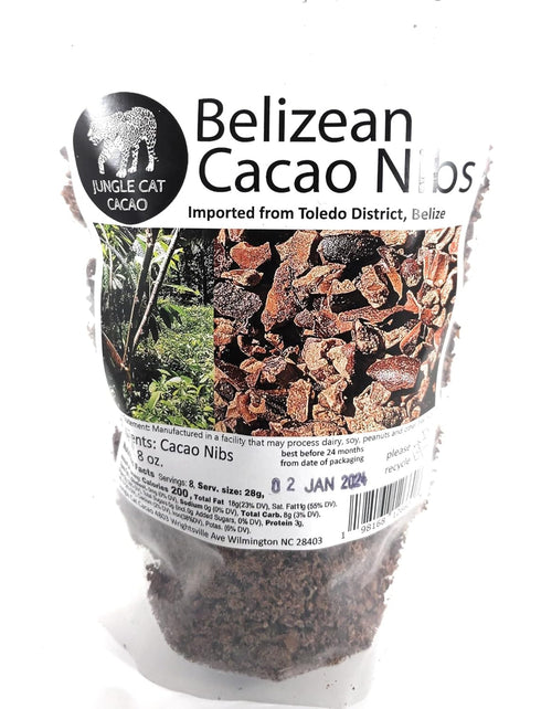 100% 8oz Jungle Cat Cacao Belizean Cacao Nibs | Organic | Superfood | Strong Dark Chocolate Flavor | Antioxidants