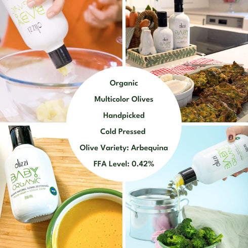 16.9 OZ (500 ML) Olive Oil for Baby Food - Olizzi Baby Organic Extra Virgin Olive Oil, Cold Pressed, USDA Organic