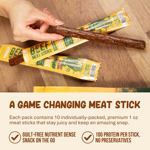 10g (1 oz, 10 Pack) Grazly Grass-Fed Beef Sticks Made with Only Beef, Spring Salt & Collagen Casing Clean, High-Protein