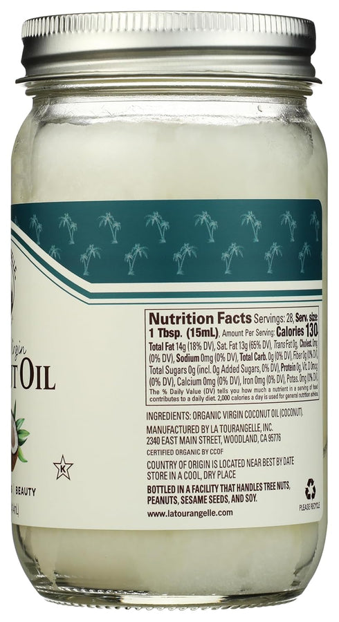 14 oz (Packaging La Tourangelle, Organic Virgin Unrefined Coconut Oil, Great for Cooking, Baking, Hair, and Skin Care