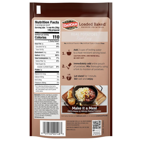 100% 12 (4 Idahoan Loaded Baked Mashed Potatoes, Made with Gluten-Free Real Idaho Potatoes, Servings) Pouches