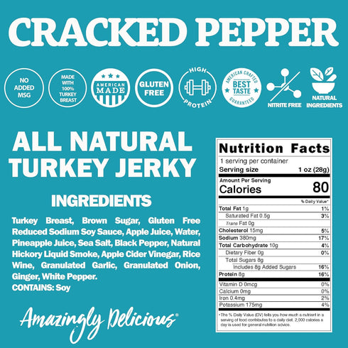 1oz 12 Pack Field Trip Turkey Jerky, Gluten Free, Low Carb, Healthy High Protein Snacks, No Nitrates, All Natural