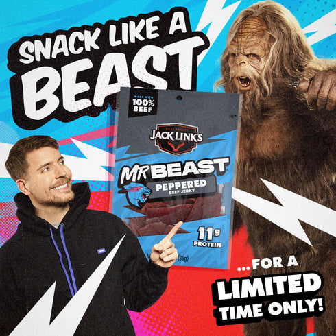 11g 100% 10 Count Jack Links x MrBeast Beef Jerky, Peppered Beef Jerky, As Seen on Beast Games, Protein, Made with Real