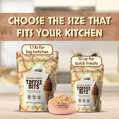 10 OZ Snackathon Toffee Bits, Coarse Grind, Bulk Resealable Bag, Sweet & Crunchy Butter Toffee Pieces for Ice Cream