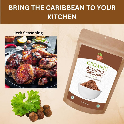 SPICY ORGANIC Pure Organic Allspice Ground 4 oz., Certified USDA Organic Seasoning for Baking, Marinades, and Sauces