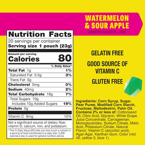 20 Pack, 16 oz (Pack 6) Gushers Fruit Flavored Kids Snacks, Watermelon and Sour Apple Flavor, Pouches, Family
