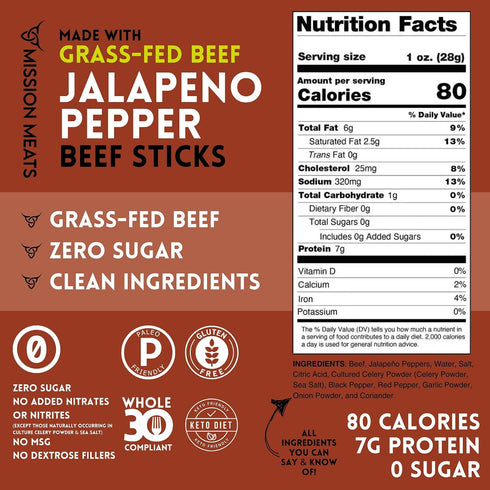 (12 Count) (12 Count) Mission Meats Grass Fed Beef Sticks, Jalapeno and Certified Organic Beef Sticks, Original Bundle