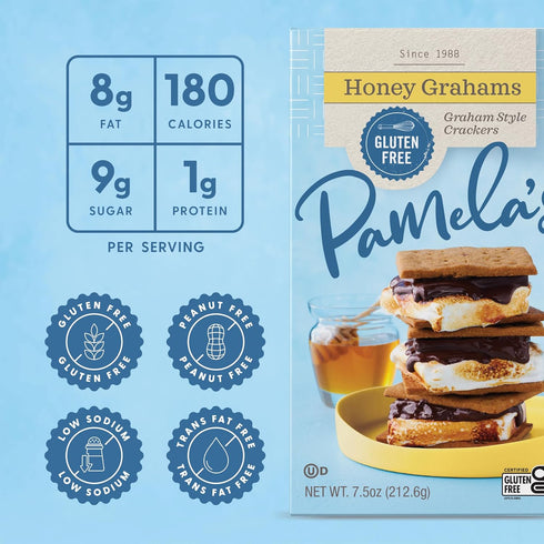 7.5 (Pack 6) Pamela's Traditional Honey Grahams, Gluten Free, Ounces