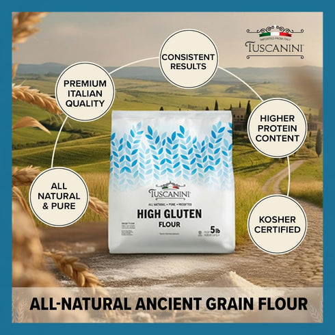 5 lb (2.27 Tuscanini Italian High Gluten Flour, Premium Bread Flour, kg) | Ideal for Bread, Challah & Pizza Dough |