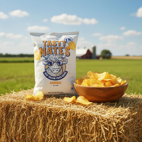 100% 7oz Pack 4 Tasty Nates Beef Tallow Potato Chips Original Sea Salt Kettle Chips Made with Beef Tallow Seed Oil Free