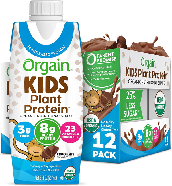 Orgain Organic Kids Nutritional Vegan Protein Shake, Chocolate - Healthy Kids Snacks,
