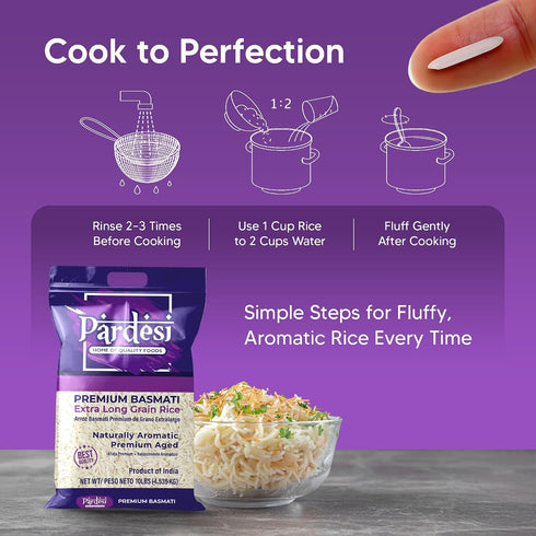 10LB Pardesi Extra Long Grain Basmati Premium Rice - Extra Long Grain Basmati for Biryani, Pulao & Everyday Rice |