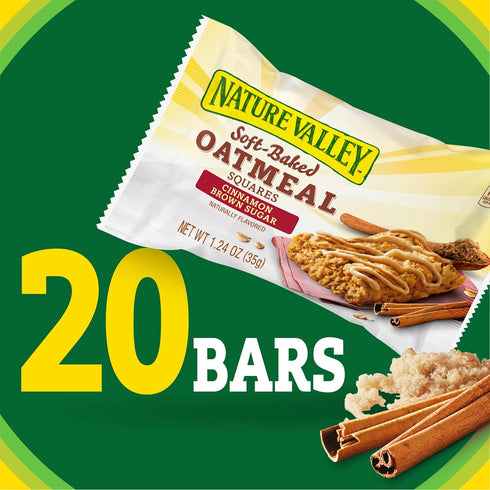 20 24.8 oz Nature Valley Soft Baked Oatmeal Squares, Cinnamon Brown Sugar, Bars