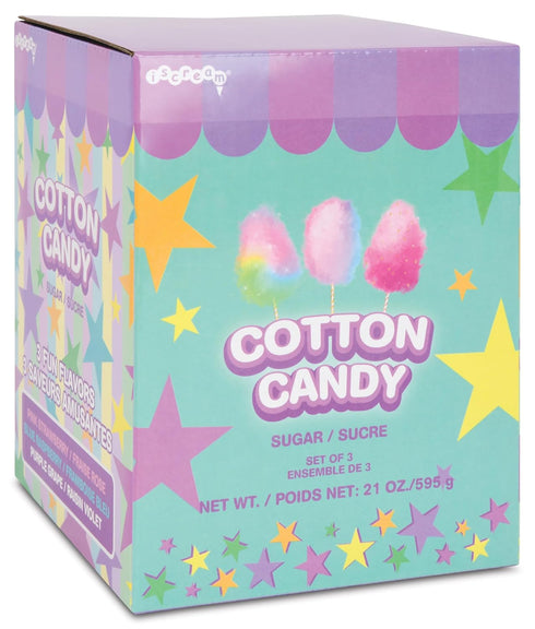 iscream Fruity Favorites Cotton Candy Floss Sugar Assortment in Purple Grape, Blue Raspberry and Pink Strawberry