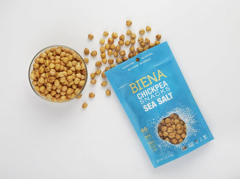 5 oz. (Pack 2) BIENA Chickpea Snacks, Sea Salt | Gluten Free | Vegan | Dairy Free | Plant Based Protein (Single Bag)