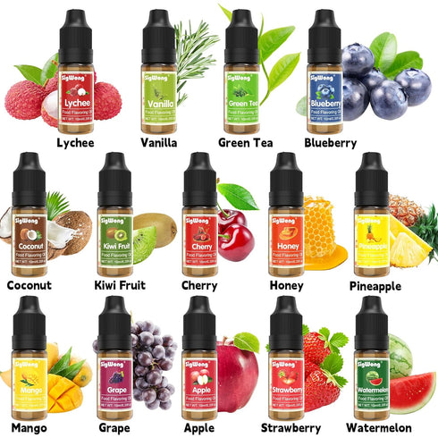 Food Flavoring Oil - 14 Flavors of Pure Natural Liquid Lip Gloss Flavoring Oil, Concentrated Candy Flavors for Baking & Cooking, Lip Balm, Drinks, Soap and Slime Making, Water & Oil Soluble - 0.35 Fl Oz (10ml) Bottles