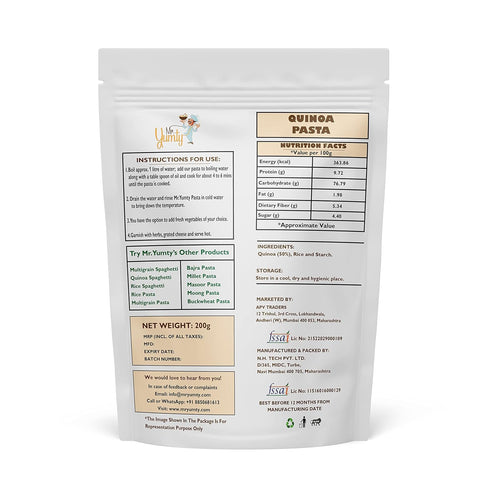 Mr. Yumty 200g Quinoa Pasta, No Wheat, No Maida, A rich source of Proteins and Fiber
