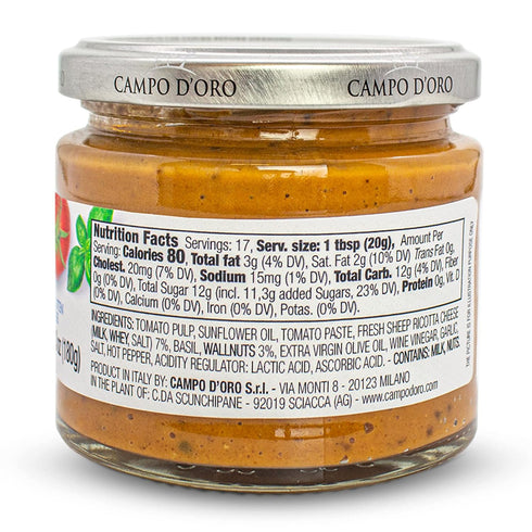 6.35 oz, CAMPO D'ORO - Red Pesto Sauce Italian Tomato Sauce with Fresh Ricotta Cheese