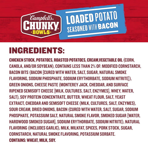 15.25 oz 8) Campbell's Chunky Soup, Loaded Potato Seasoned with Bacon, Microwavable Bowl (Case