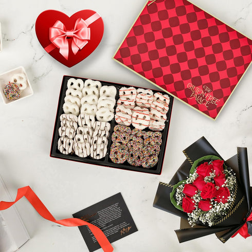 (4 Gluten Free Palace Gift Box Gourmet Gluten Free Mothers Day Chocolate Covered Pretzels Sweet & Salty Crunchy Treat