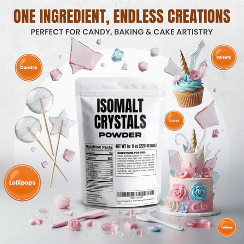 8 oz Isomalt Crystals Sugar Substitute Powder for Baking and Decorating Clear and Ready to Use Bulk Size By Fit Lane