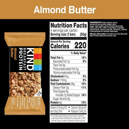 Pack, 3-8g 18 Count KIND Breakfast Bars, Variety Honey Oat, Almond Butter, and Peanut Butter, Healthy Snacks, Gluten