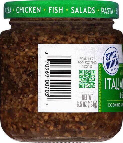 6.5oz Spice World Garlic and Italian Herb Seasoning Blend Ready-to-Use Seasonings for Cooking - Italian Seasoning Spice