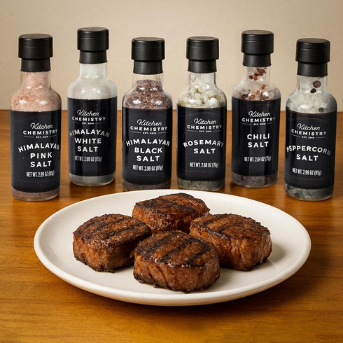 6 Sets Kitchen Chemistry Gourmet Salt Collection Assorted Himalayan Pink and Black Salt, Specialty Blends Premium
