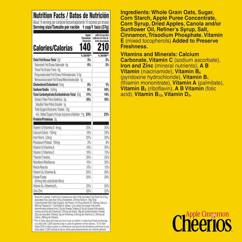 19 oz Apple Cinnamon Cheerios, Heart Healthy Gluten Free Breakfast Cereal, Made with Whole Grain Oats, Family Size