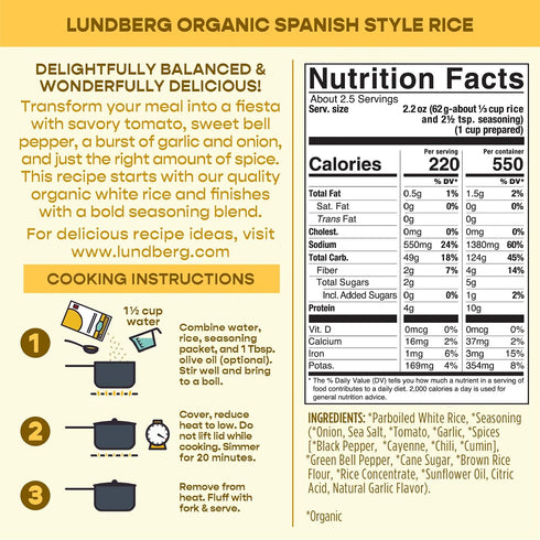 5.5 oz (Pack 6), 20 Lundberg Organic Spanish Rice Pilaf, of Gluten-Free, Vegan, Minute Cook Time